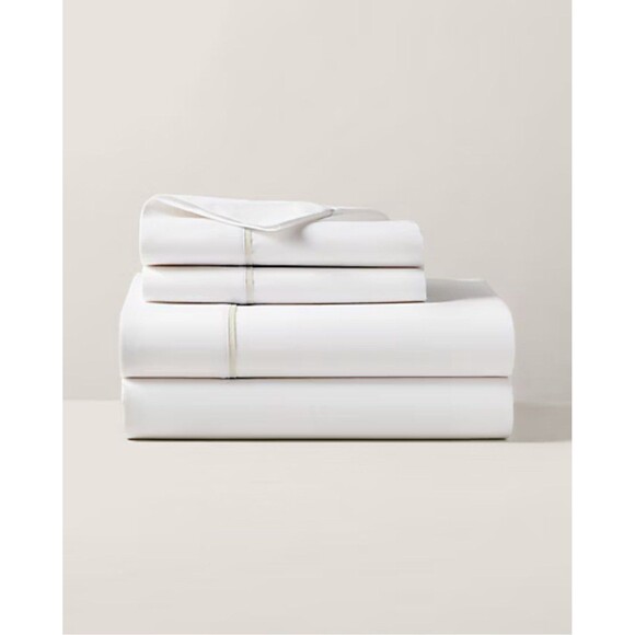 Ralph Lauren Organic Cotton Percale Palmer Full Flat Sheet $150 White/Sand Dune - Picture 1 of 7